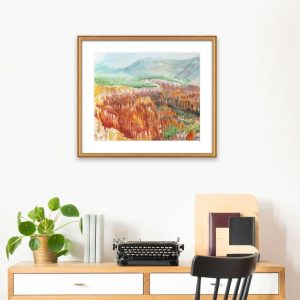 Bryce Canyon Postcard Wall Print Utah Hand Painted Travel Wall Decor Gift Watercolor US National Park Landscape Art Picture for Room Kitchen