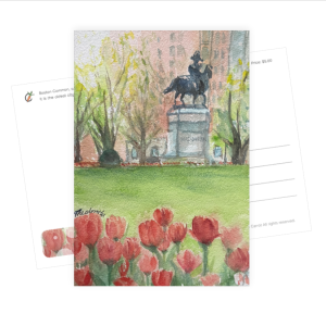 Boston Common Park Tulip Postcard Wall Art Watercolor