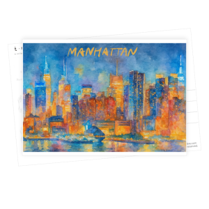 Manhattan New York City Night Skyline Postcard Wall Art Watercolor - Nocturne