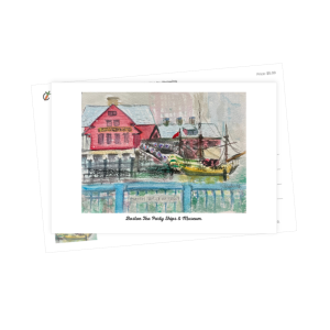 Boston Tea Party Harbor Postcard Wall Art Watercolor Hand Painted