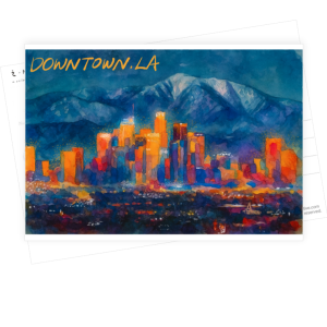 California LA Night Skyline Postcard Wall Art Watercolor - Nocturne