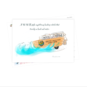 Boston Duck Tour Boat Postcard Wall Art Watercolor Hand Painted