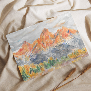 Sunset Grand Teton National Park Postcard Wall Art Watercolor Hand Painted