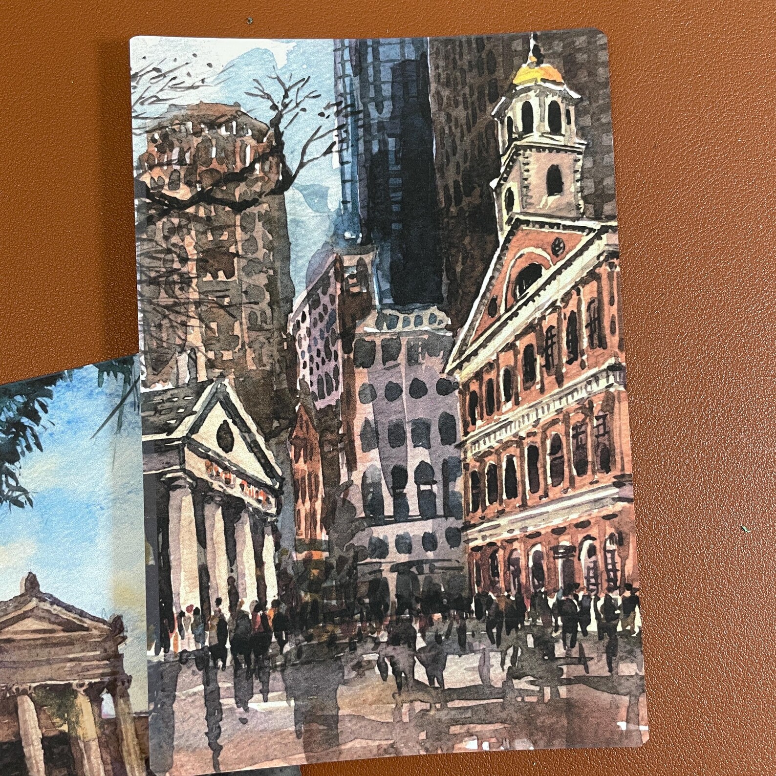 Boston Quincy Market, Faneuil Hall, Watercolor Hand Painted Postcard Wall Art