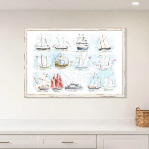 US Tall Ships Watercolor Hand Painted Postcard Wall Art | Sail Boston New York Norfolk VC Maritime Nautical Wall Decor Coastal